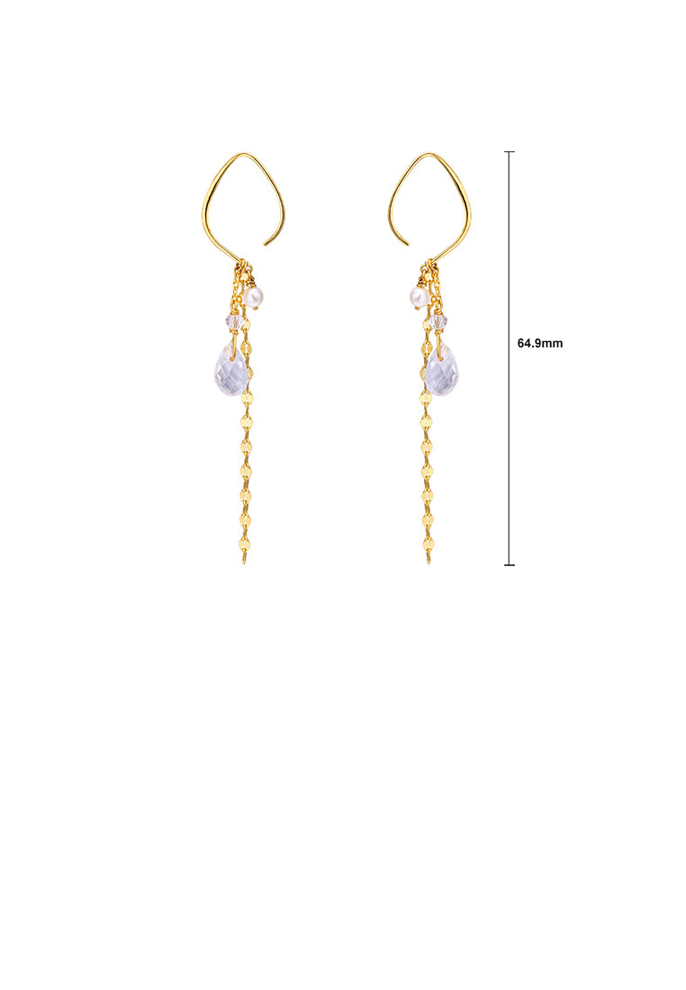 925 Sterling Silver Plated Gold Simple Temperament Geometric Tassel Earrings with Cubic Zirconia - Luxurious Look
