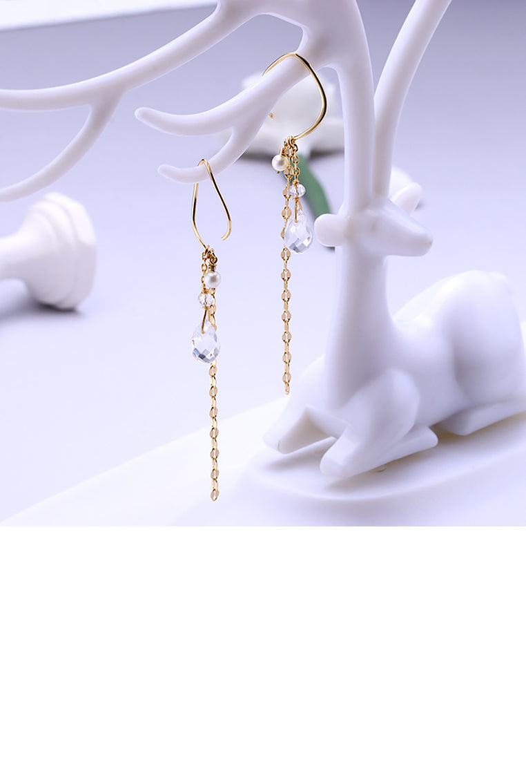 925 Sterling Silver Plated Gold Simple Temperament Geometric Tassel Earrings with Cubic Zirconia - Luxurious Look