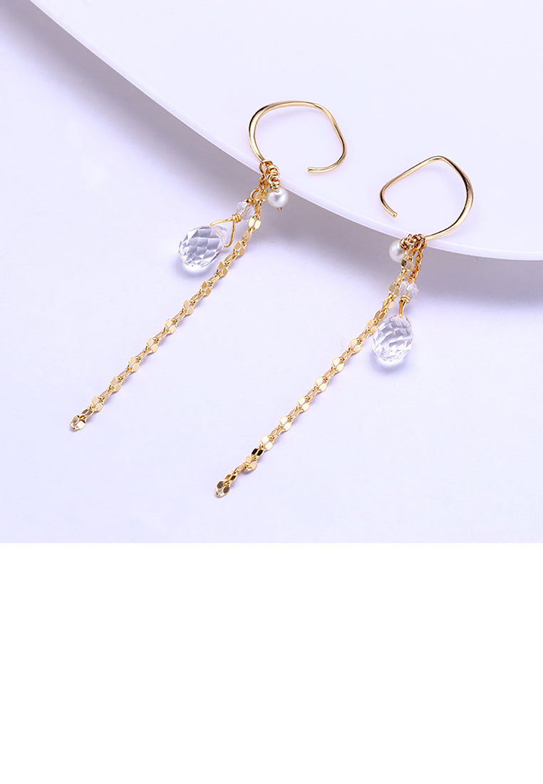 925 Sterling Silver Plated Gold Simple Temperament Geometric Tassel Earrings with Cubic Zirconia - Luxurious Look