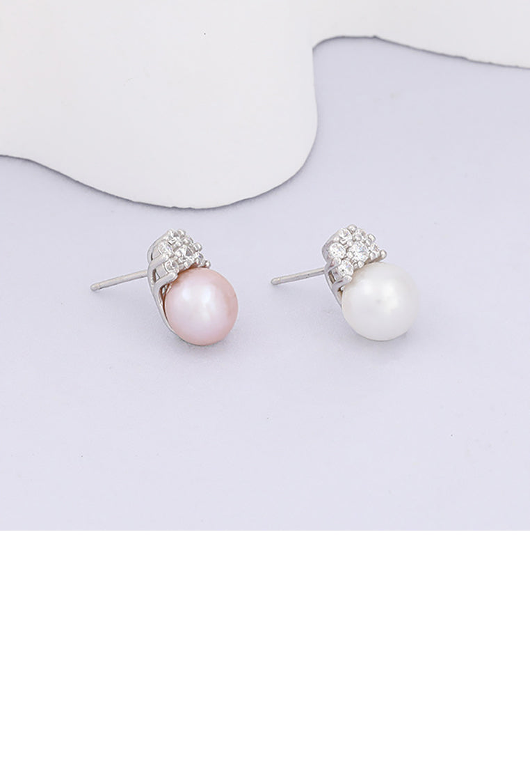 925 Sterling Silver Simple Temperament Geometric Purple Freshwater Pearl Stud Earrings with Cubic Zirconia - Luxurious Look