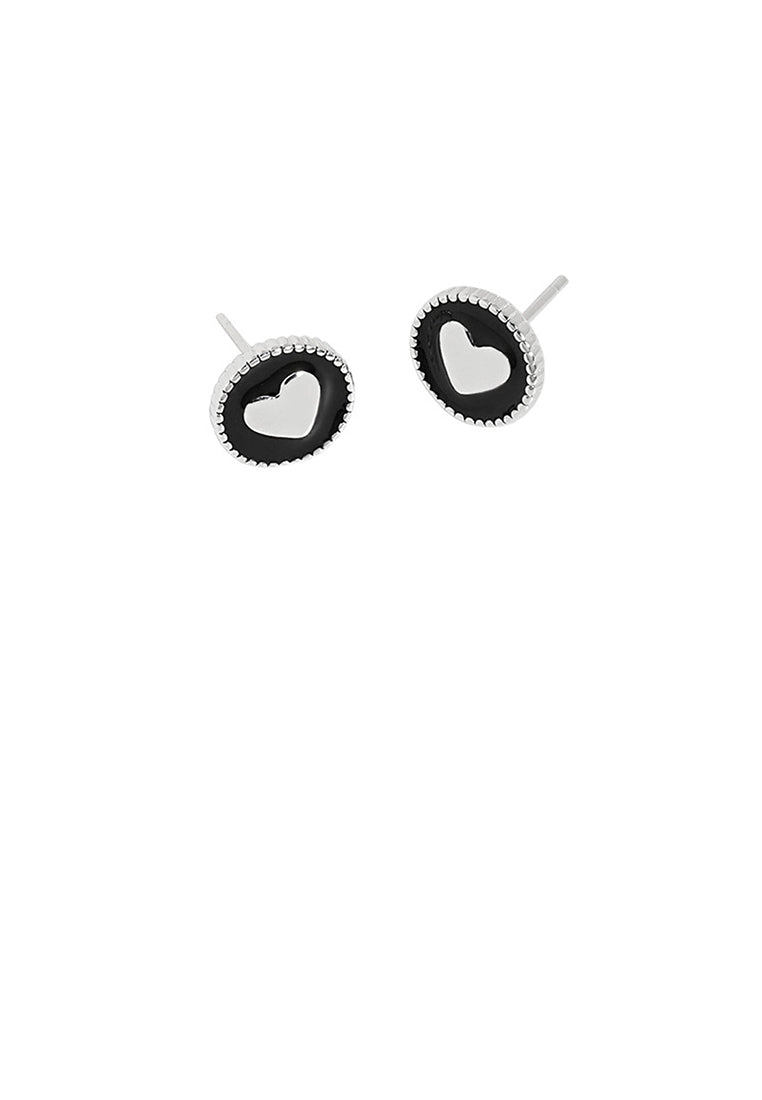 925 Sterling Silver Simple Fashion Heart-shaped Enamel Geometric Round Stud Earrings