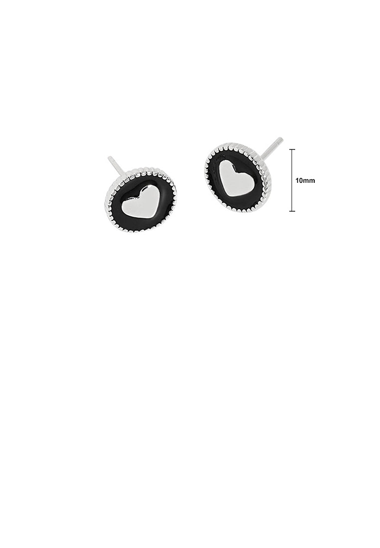 925 Sterling Silver Simple Fashion Heart-shaped Enamel Geometric Round Stud Earrings