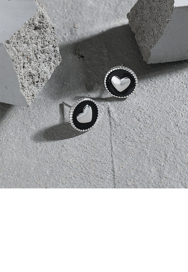 925 Sterling Silver Simple Fashion Heart-shaped Enamel Geometric Round Stud Earrings