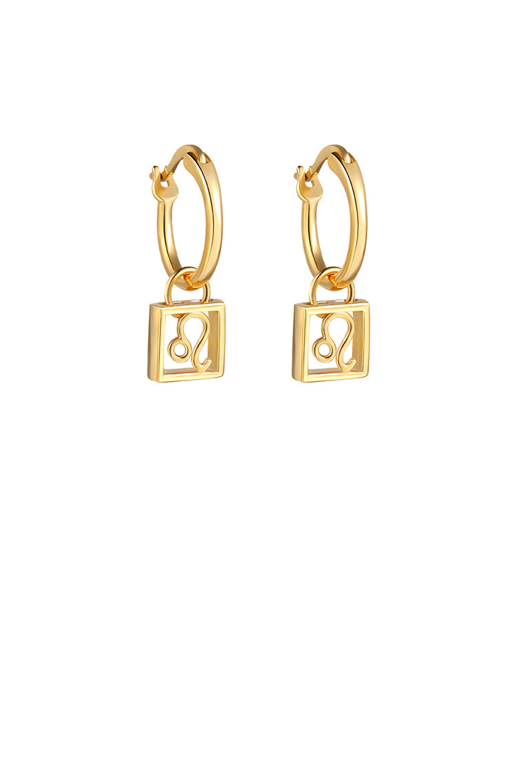 925 Sterling Silver Plated Gold Fashion Simple Twelve Constellation Leo Hollow Geometric Earrings