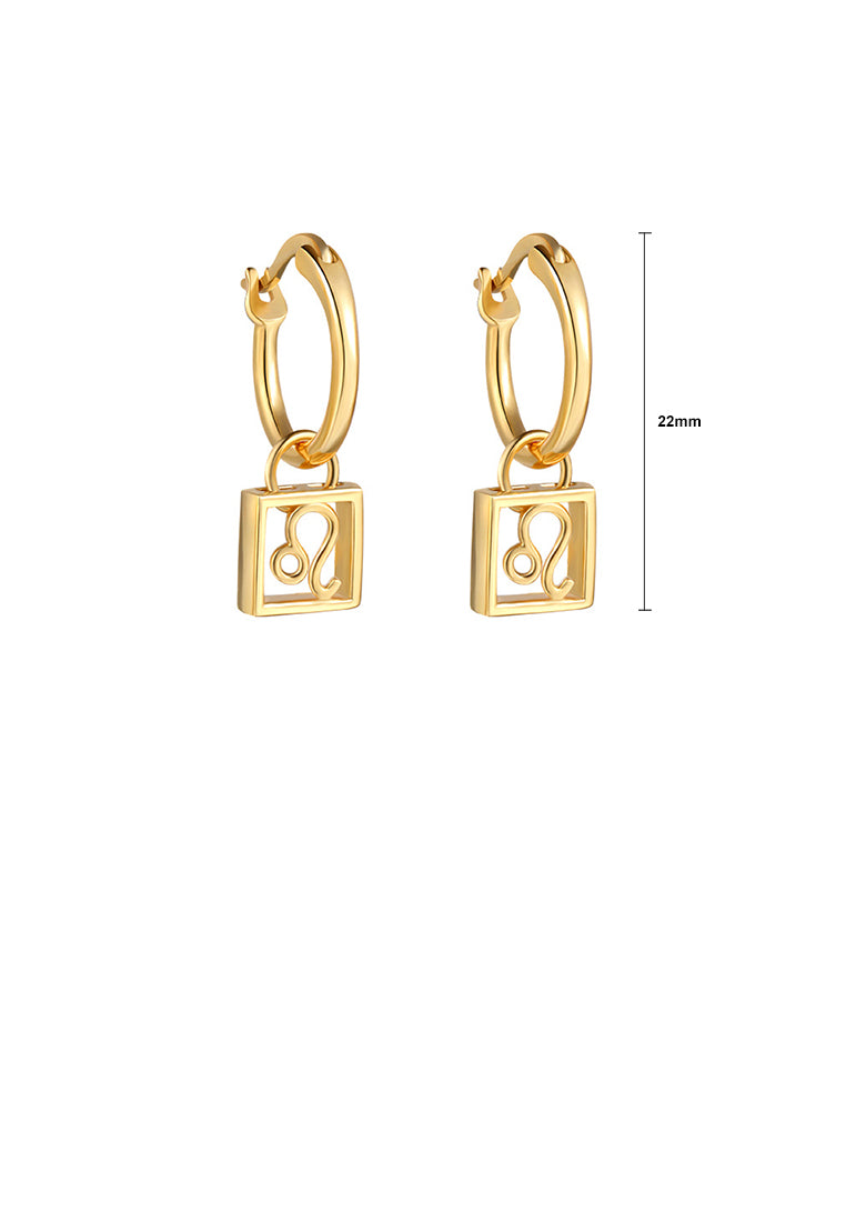 925 Sterling Silver Plated Gold Fashion Simple Twelve Constellation Leo Hollow Geometric Earrings