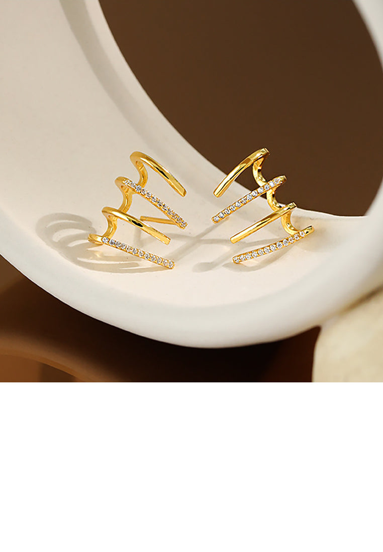 925 Sterling Silver Plated Gold Fashion Creative Geometric Cubic Zirconia Stud Earrings - Luxurious Look