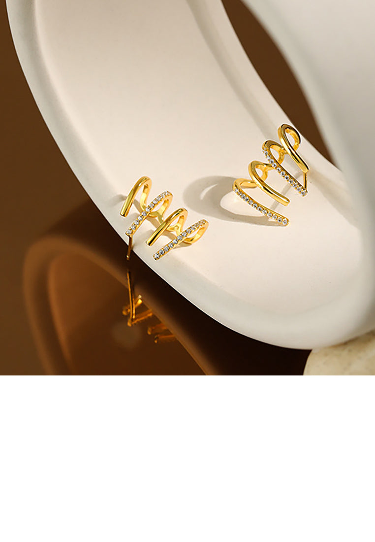 925 Sterling Silver Plated Gold Fashion Creative Geometric Cubic Zirconia Stud Earrings - Luxurious Look