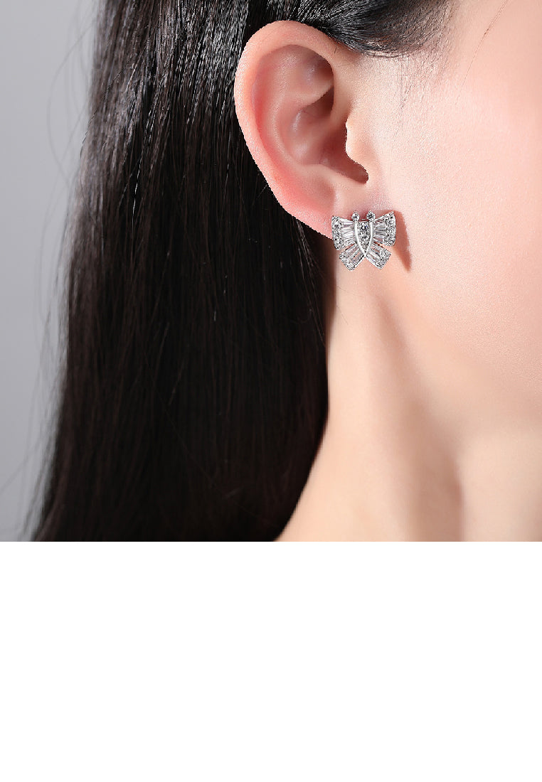 Fashion Bright Butterfly Stud Earrings with cubic Zirconia - Luxurious Look