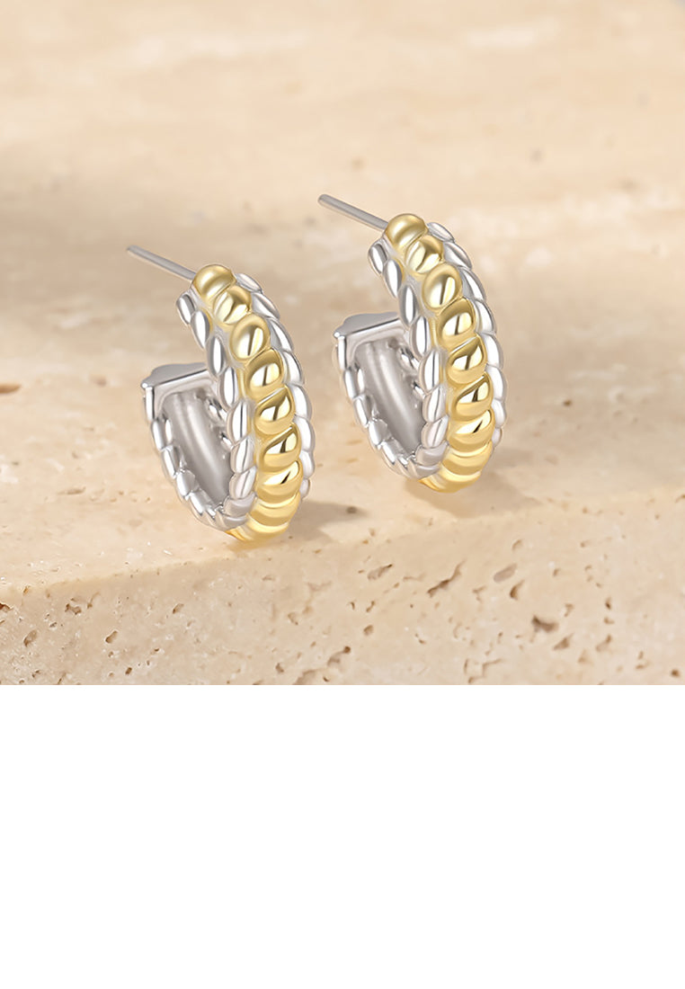 925 Sterling Silver Plated Gold Simple and Fashion Two-color Twist Geometric Stud Earrings