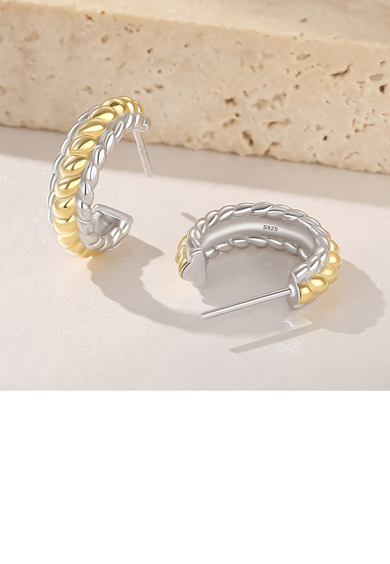 925 Sterling Silver Plated Gold Simple and Fashion Two-color Twist Geometric Stud Earrings