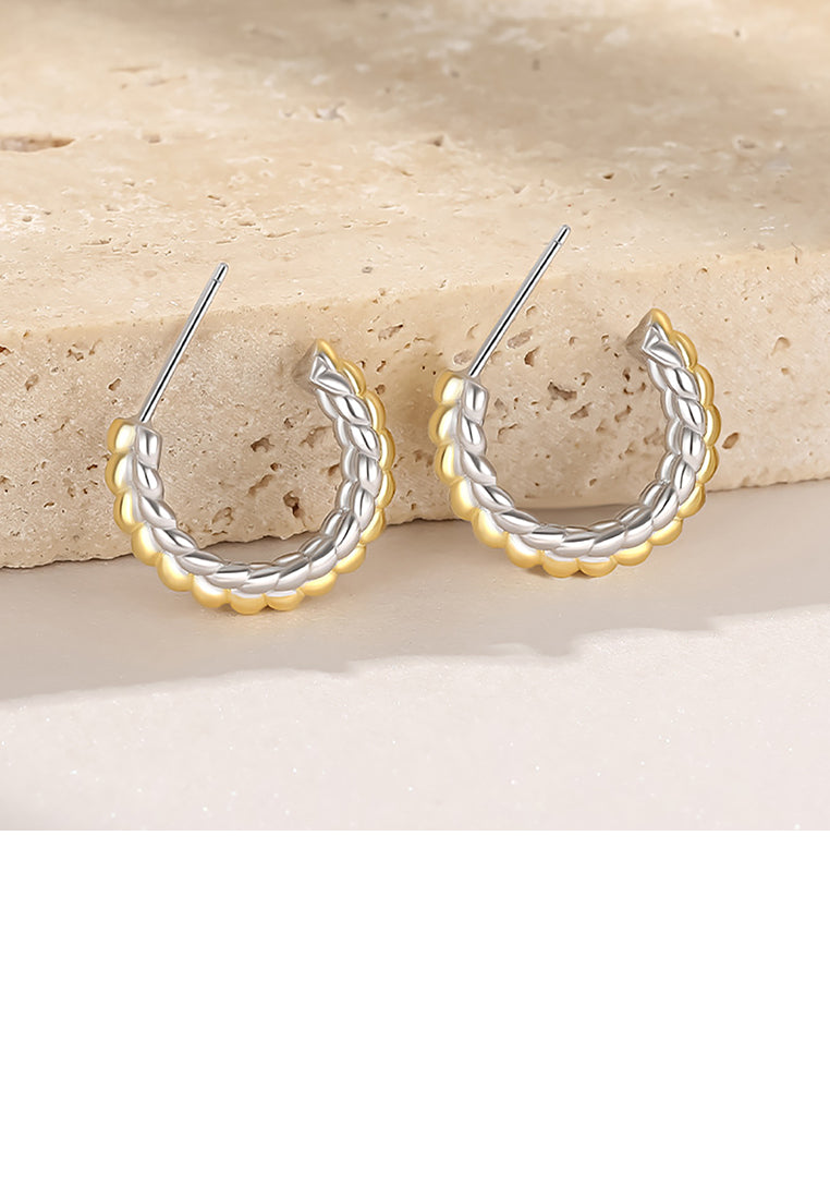 925 Sterling Silver Plated Gold Simple and Fashion Two-color Twist Geometric Stud Earrings