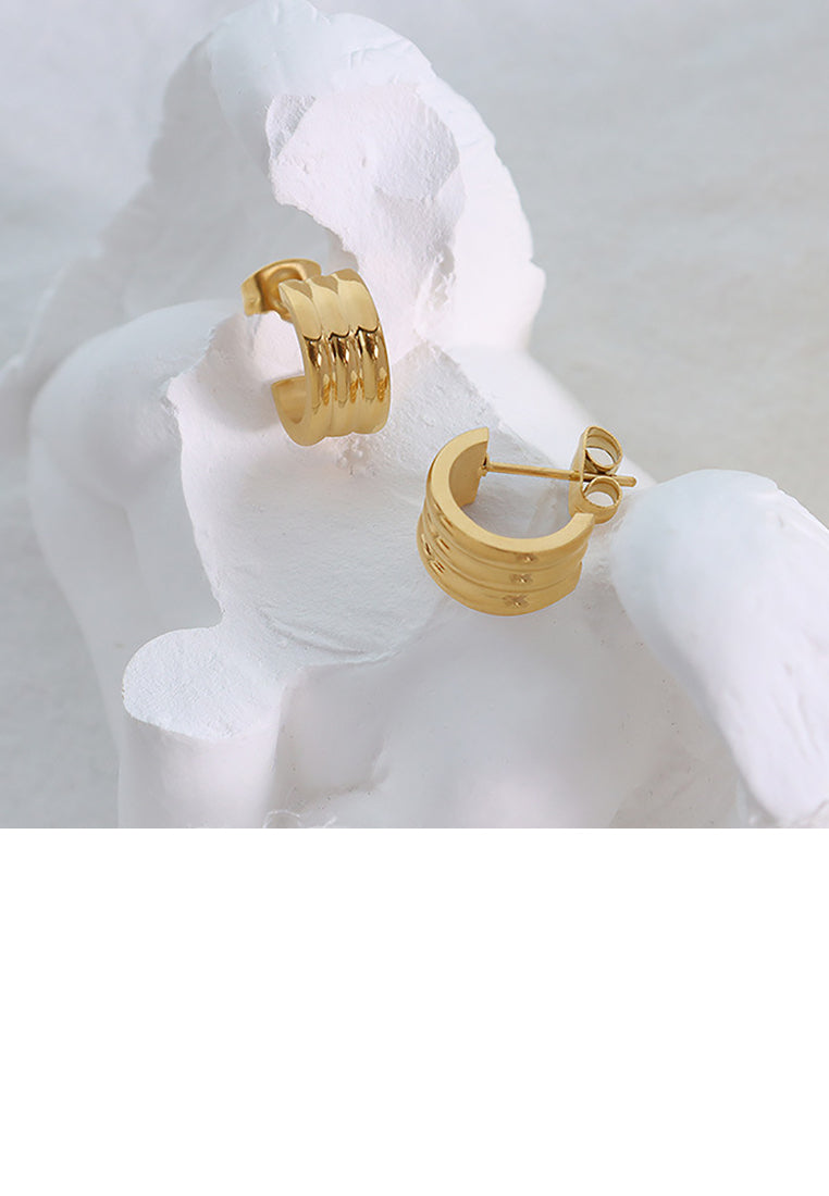 Simple Temperament Plated Gold 316L Stainless Steel Stripe C-shaped Geometric Stud Earrings