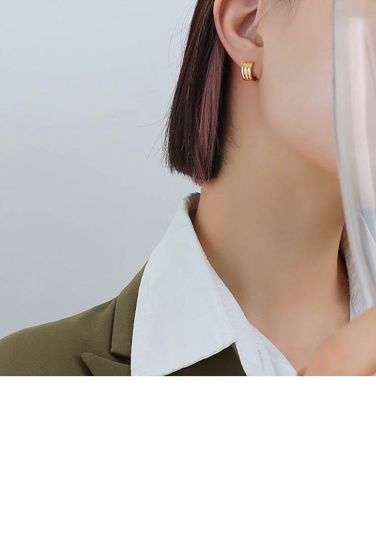 Simple Temperament Plated Gold 316L Stainless Steel Stripe C-shaped Geometric Stud Earrings