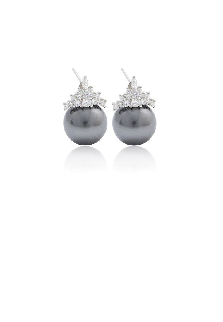 925 Sterling Silver Simple and Elegant Geometric Black Freshwater Pearl Stud Earrings with Cubic Zirconia - Luxurious Look