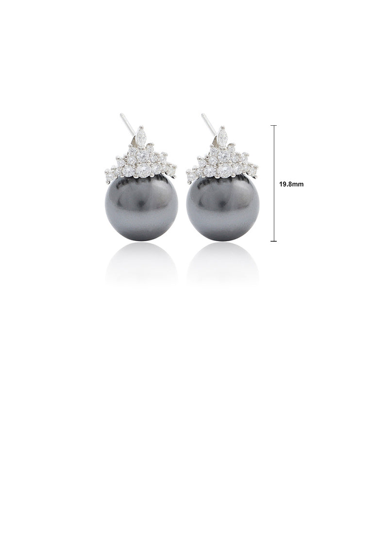 925 Sterling Silver Simple and Elegant Geometric Black Freshwater Pearl Stud Earrings with Cubic Zirconia - Luxurious Look