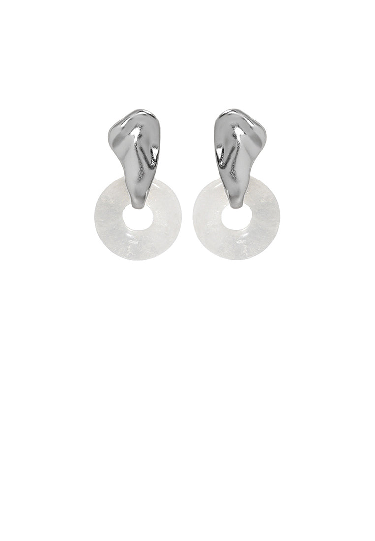 925 Sterling Silver Simple Temperament Irregular Geometric White Crystal Round Earrings