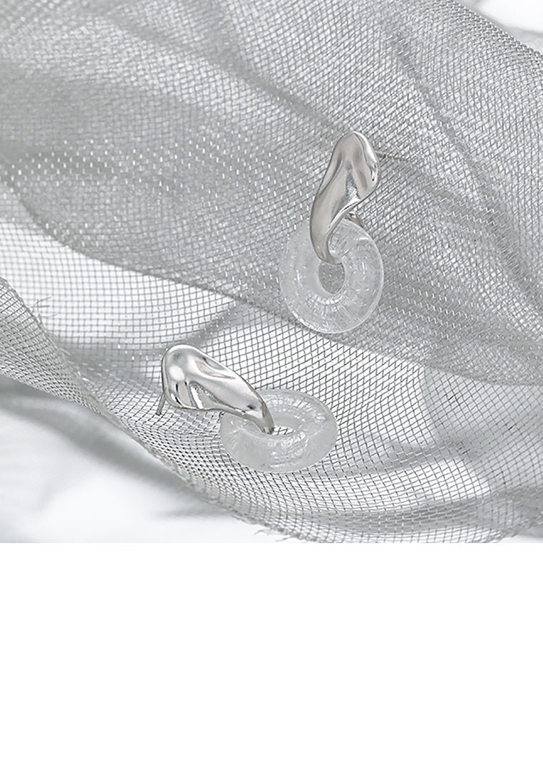 925 Sterling Silver Simple Temperament Irregular Geometric White Crystal Round Earrings