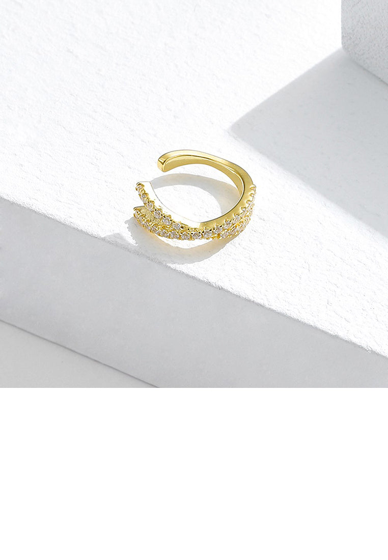 925 Sterling Silver Plated Gold Cross Geometric Circle Ear Clip with Cubic Zirconia - Luxurious Look