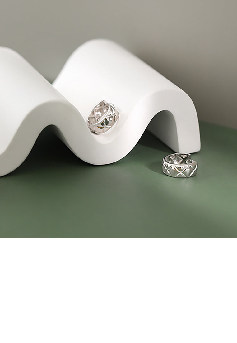 925 Sterling Silver Fashion Simple Line Geometric Round Stud Earrings