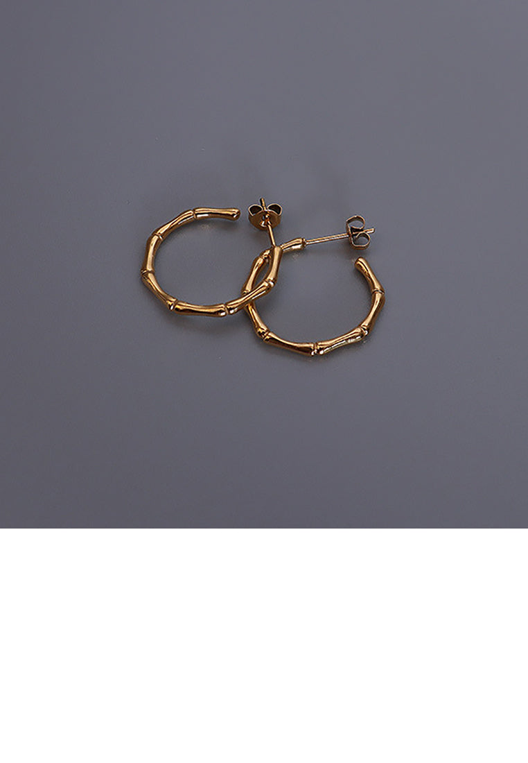 Simple Personality Plated Gold 316L Stainless Steel Bamboo C-Shape Geometric Stud Earrings
