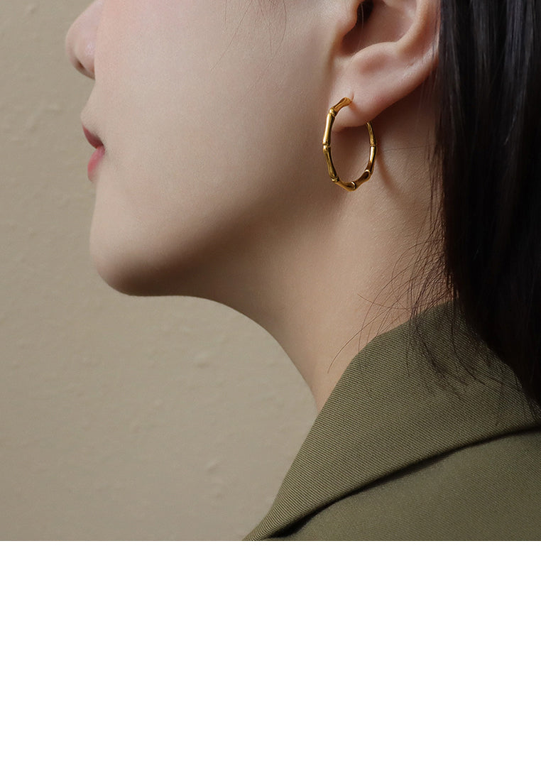 Simple Personality Plated Gold 316L Stainless Steel Bamboo C-Shape Geometric Stud Earrings
