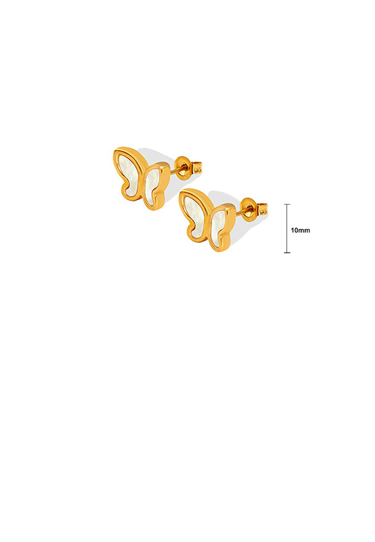 Simple Fashion Plated Gold 316L Stainless Steel Butterfly White Shell Stud Earrings