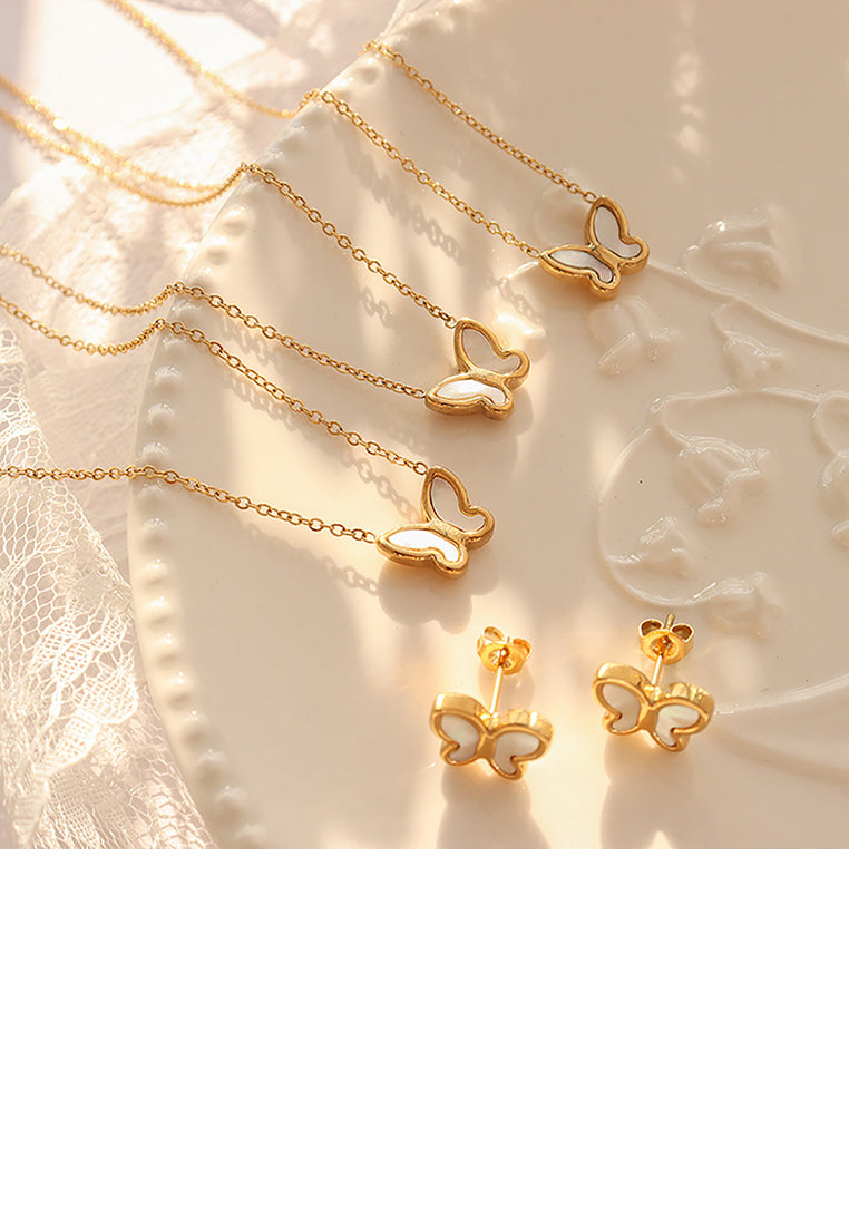 Simple Fashion Plated Gold 316L Stainless Steel Butterfly White Shell Stud Earrings