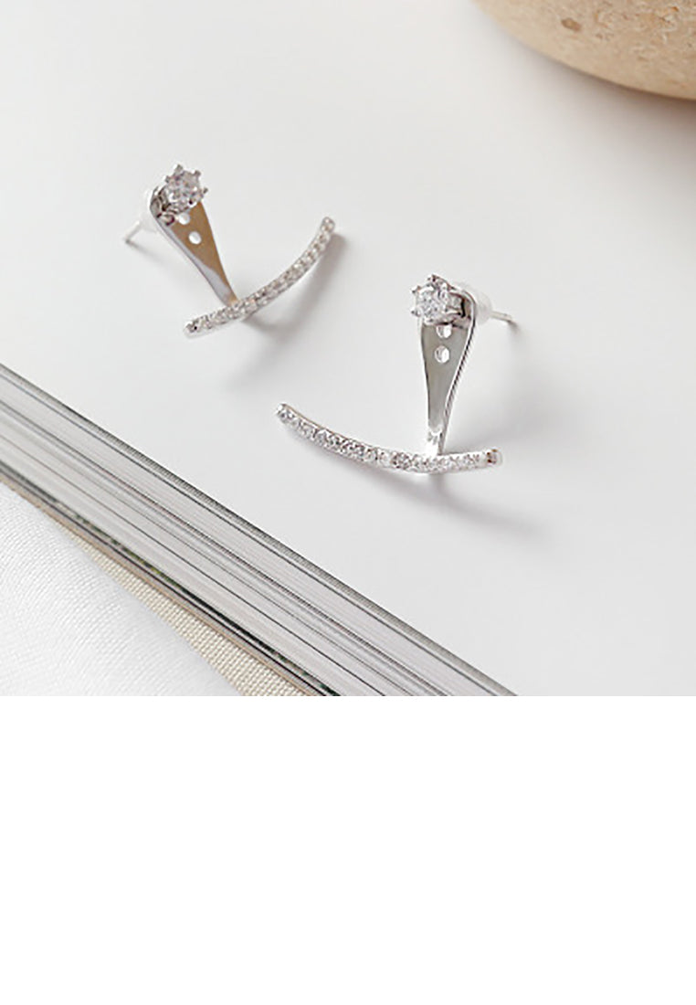 925 Sterling Silver Simple Fashion Geometric Line Cubic Zirconia Stud Earrings - Luxurious Look