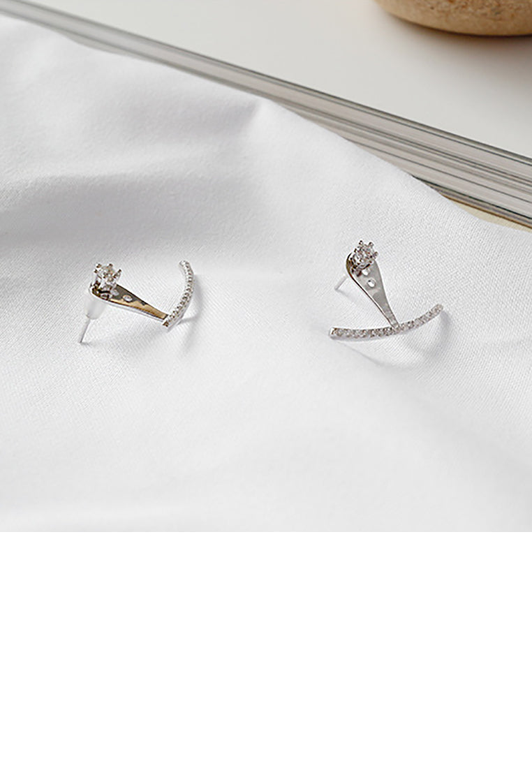 925 Sterling Silver Simple Fashion Geometric Line Cubic Zirconia Stud Earrings - Luxurious Look