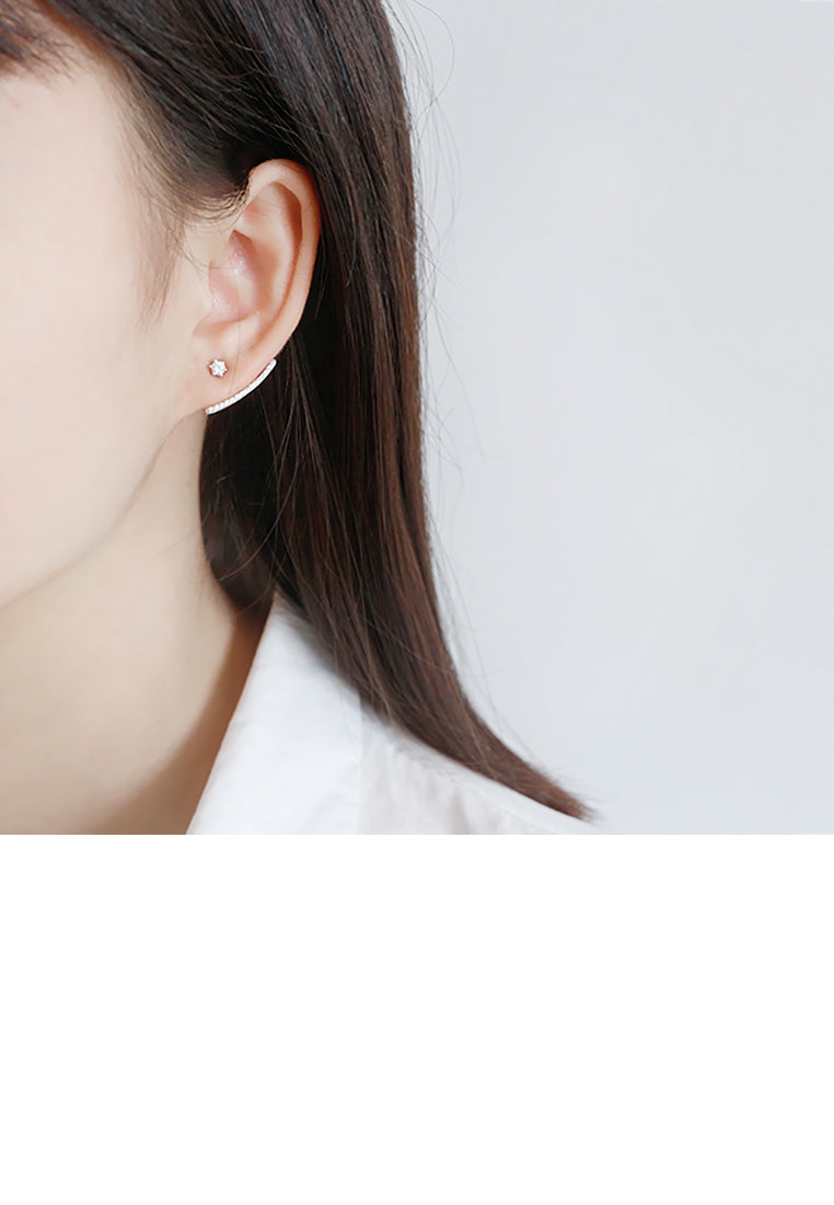 925 Sterling Silver Simple Fashion Geometric Line Cubic Zirconia Stud Earrings - Luxurious Look