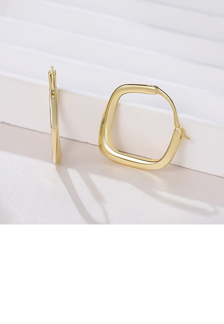 925 Sterling Silver Plated Gold Simple and Fashion Hollow Geometric Diamond Stud Earrings