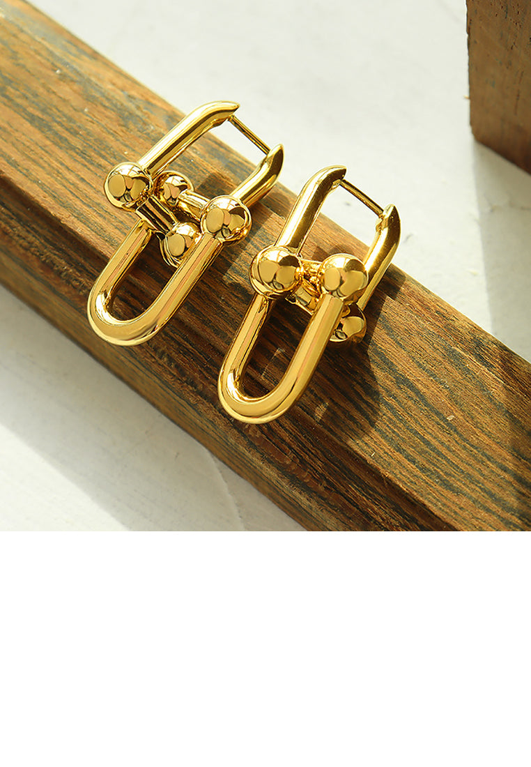 Simple Personality Plated Gold 316L Stainless Steel Horseshoe Buckle Earrings