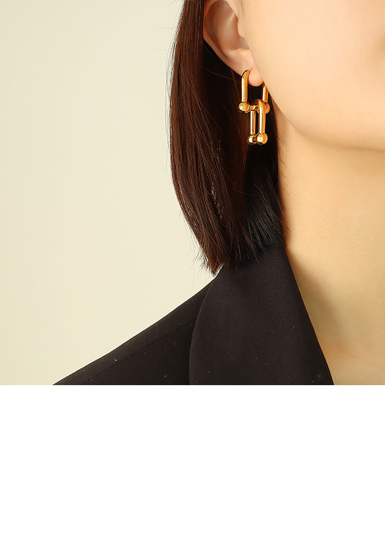 Simple Personality Plated Gold 316L Stainless Steel Horseshoe Buckle Earrings