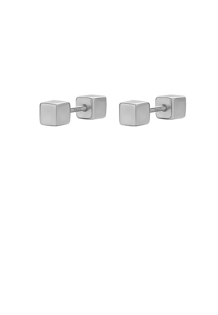 925 Sterling Silver Simple Exquisite Geometric Square Stud Earrings