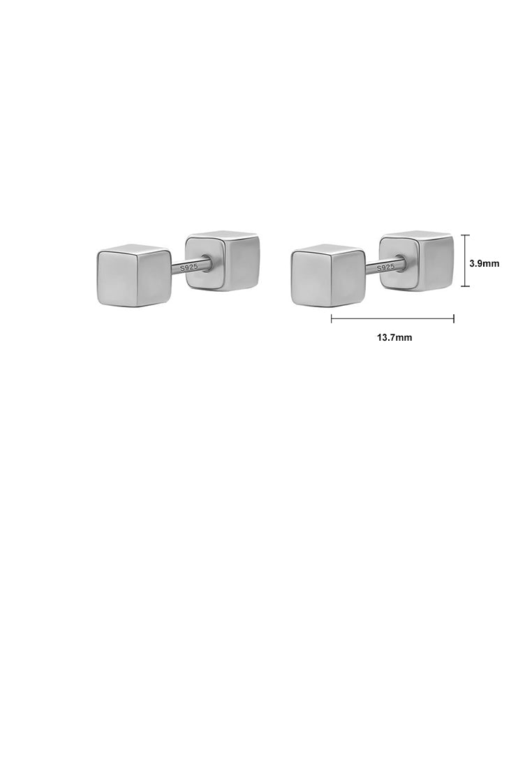 925 Sterling Silver Simple Exquisite Geometric Square Stud Earrings