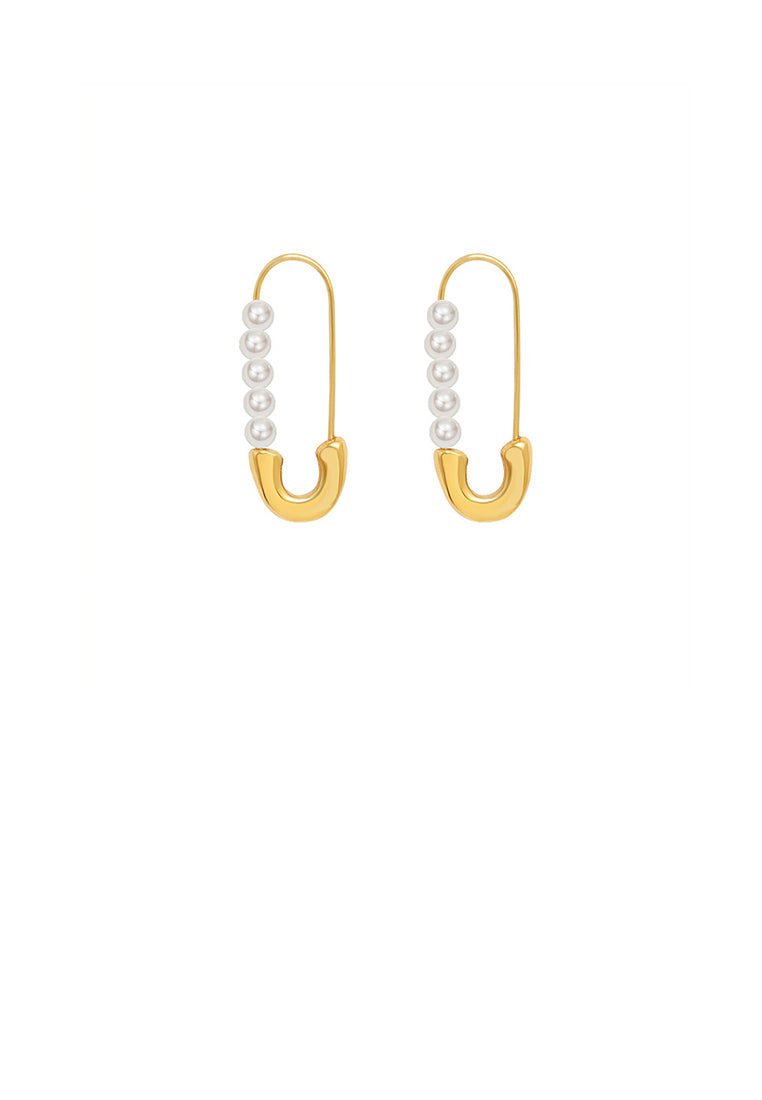 Simple Temperament Plated Gold 316L Stainless Steel Paper Clip Imitation Pearl Earrings - Luxurious Look
