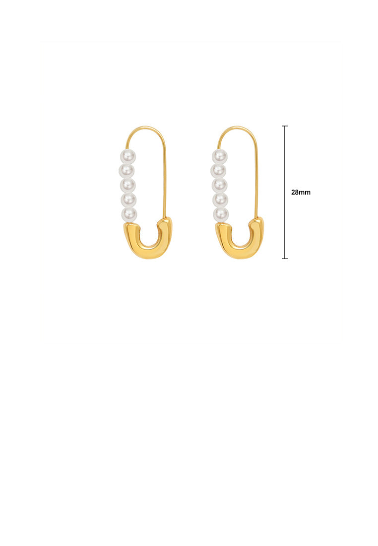 Simple Temperament Plated Gold 316L Stainless Steel Paper Clip Imitation Pearl Earrings - Luxurious Look