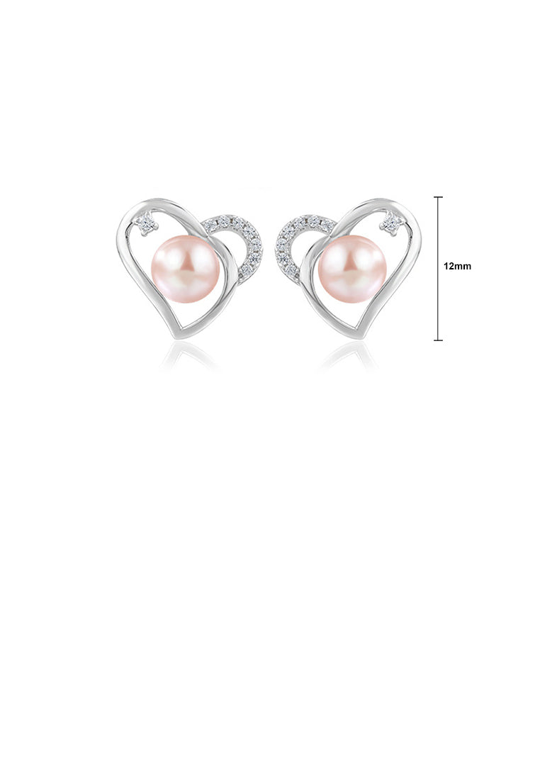 925 Sterling Silver Fashion Simple Heart Shaped Purple Freshwater Pearl Stud Earrings with Cubic Zirconia - Luxurious Look