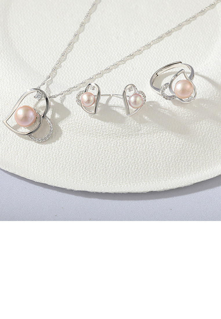 925 Sterling Silver Fashion Simple Heart Shaped Purple Freshwater Pearl Stud Earrings with Cubic Zirconia - Luxurious Look