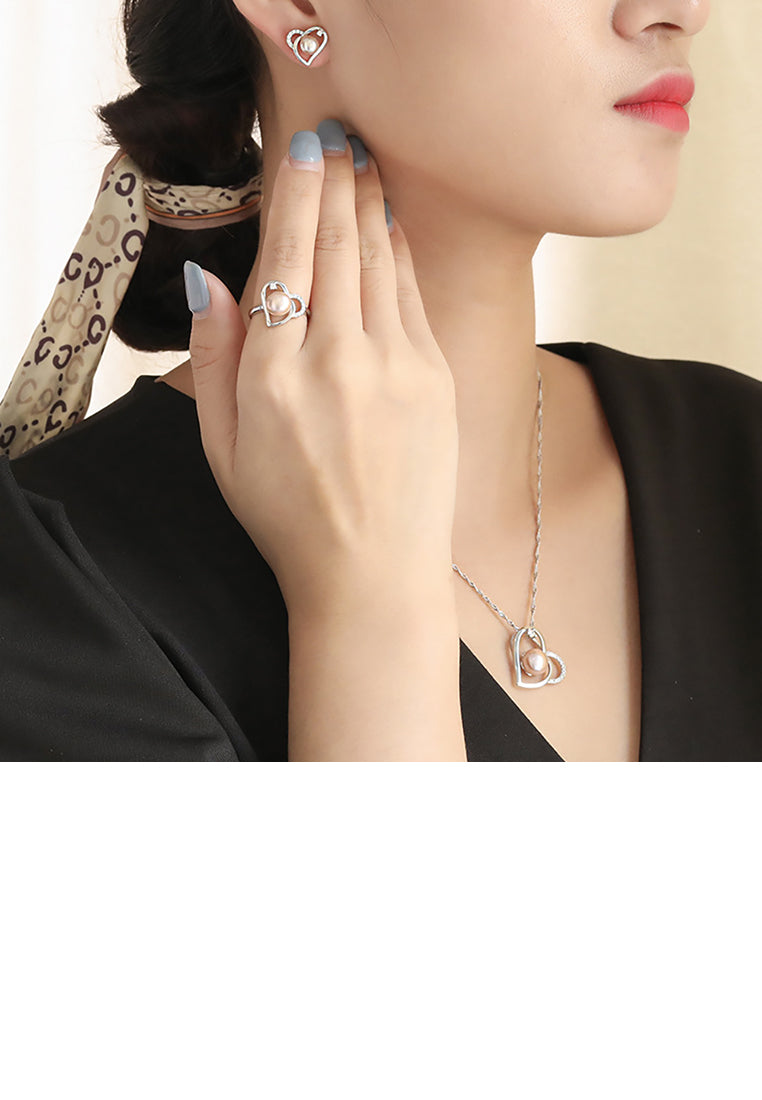 925 Sterling Silver Fashion Simple Heart Shaped Purple Freshwater Pearl Stud Earrings with Cubic Zirconia - Luxurious Look