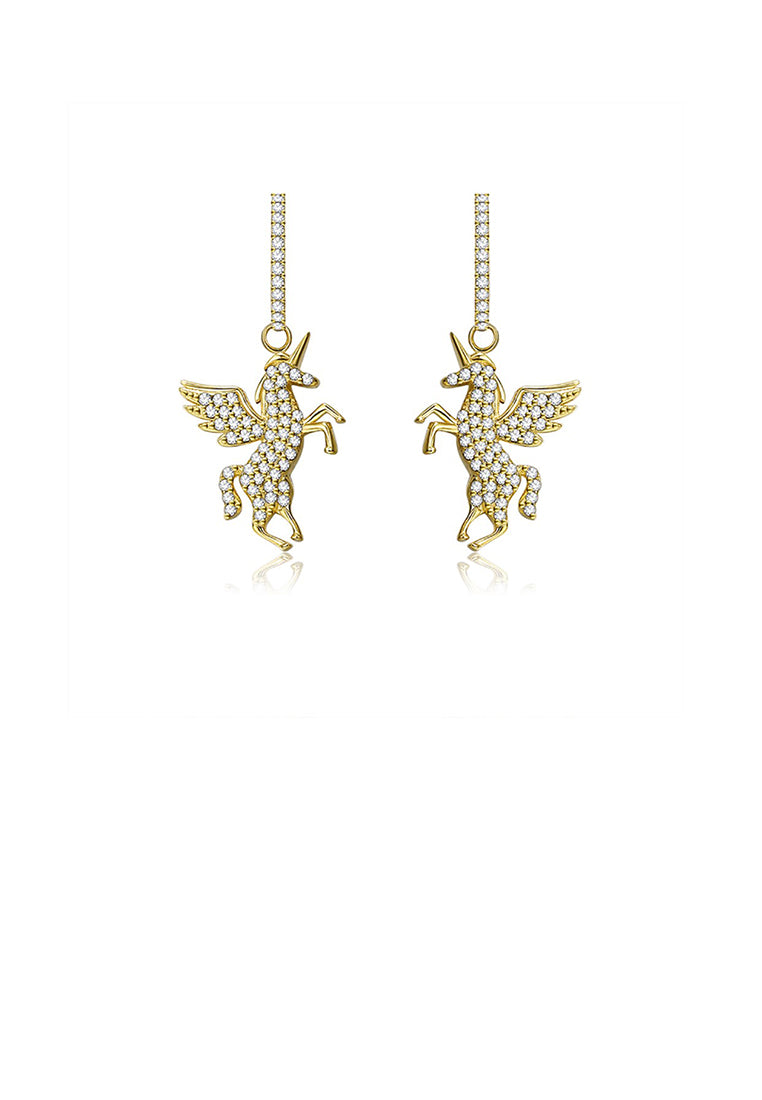 925 Sterling Silver Plated Gold Fashion Personality Unicorn Earrings with Cubic Zirconia - Luxurious Look