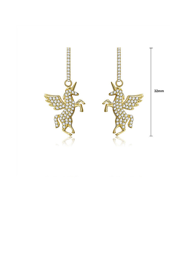 925 Sterling Silver Plated Gold Fashion Personality Unicorn Earrings with Cubic Zirconia - Luxurious Look