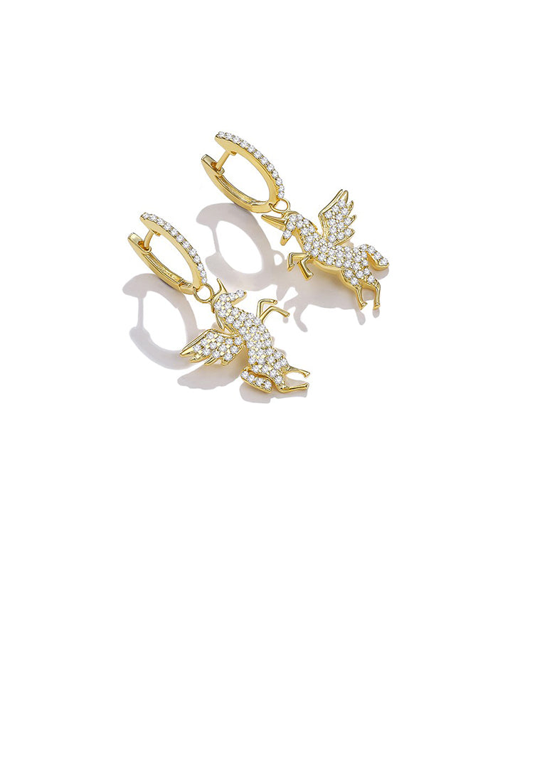 925 Sterling Silver Plated Gold Fashion Personality Unicorn Earrings with Cubic Zirconia - Luxurious Look