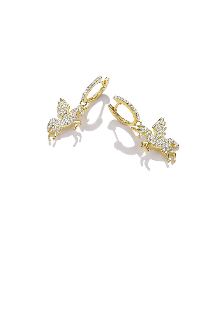 925 Sterling Silver Plated Gold Fashion Personality Unicorn Earrings with Cubic Zirconia - Luxurious Look