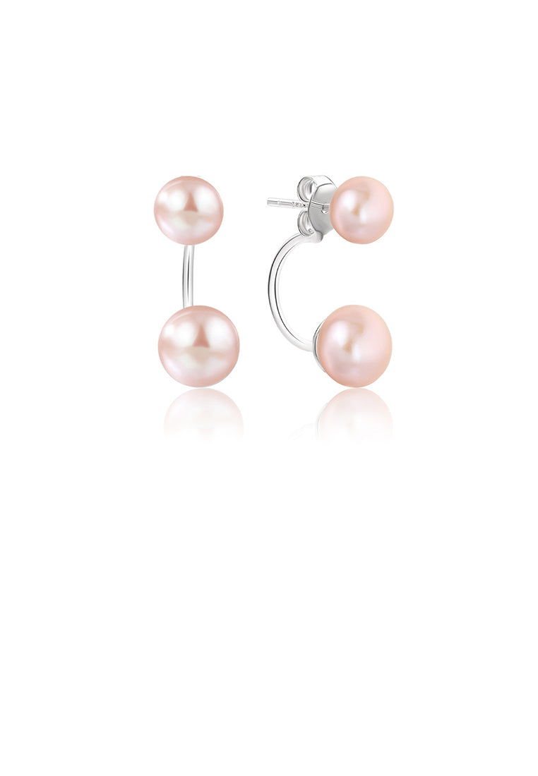 925 Sterling Silver Fashion Simple C-shape Geometric Stud Earrings with Purple Freshwater Pearls