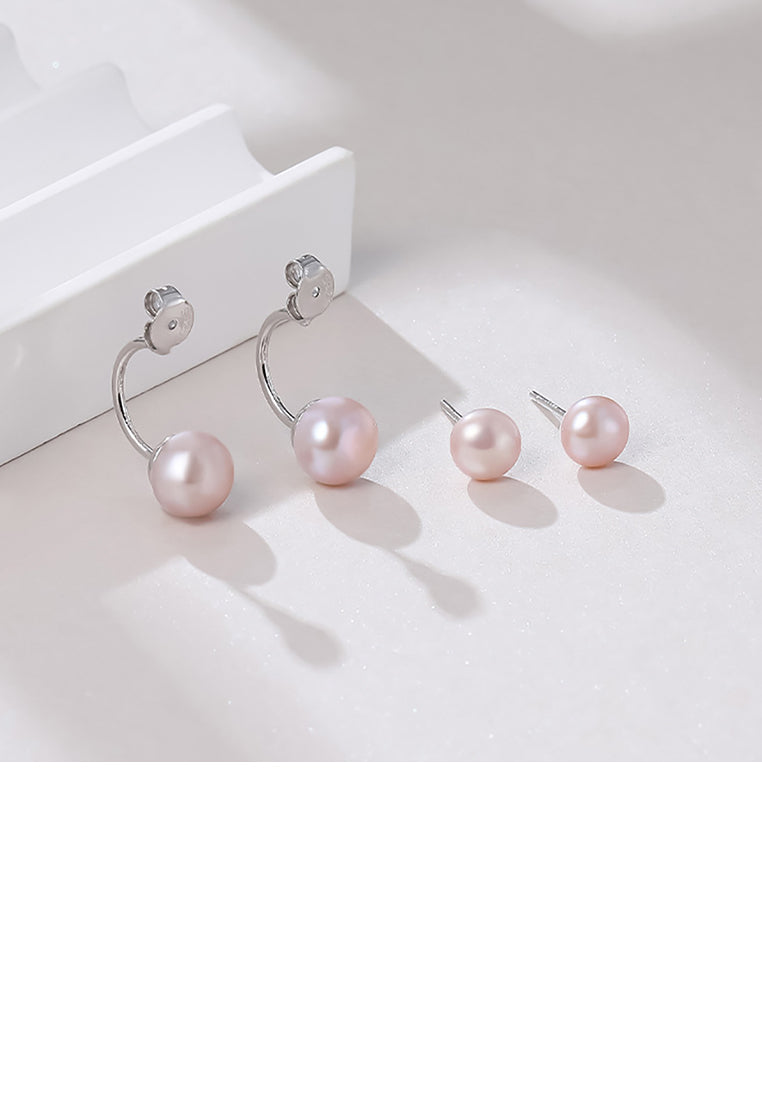 925 Sterling Silver Fashion Simple C-shape Geometric Stud Earrings with Purple Freshwater Pearls