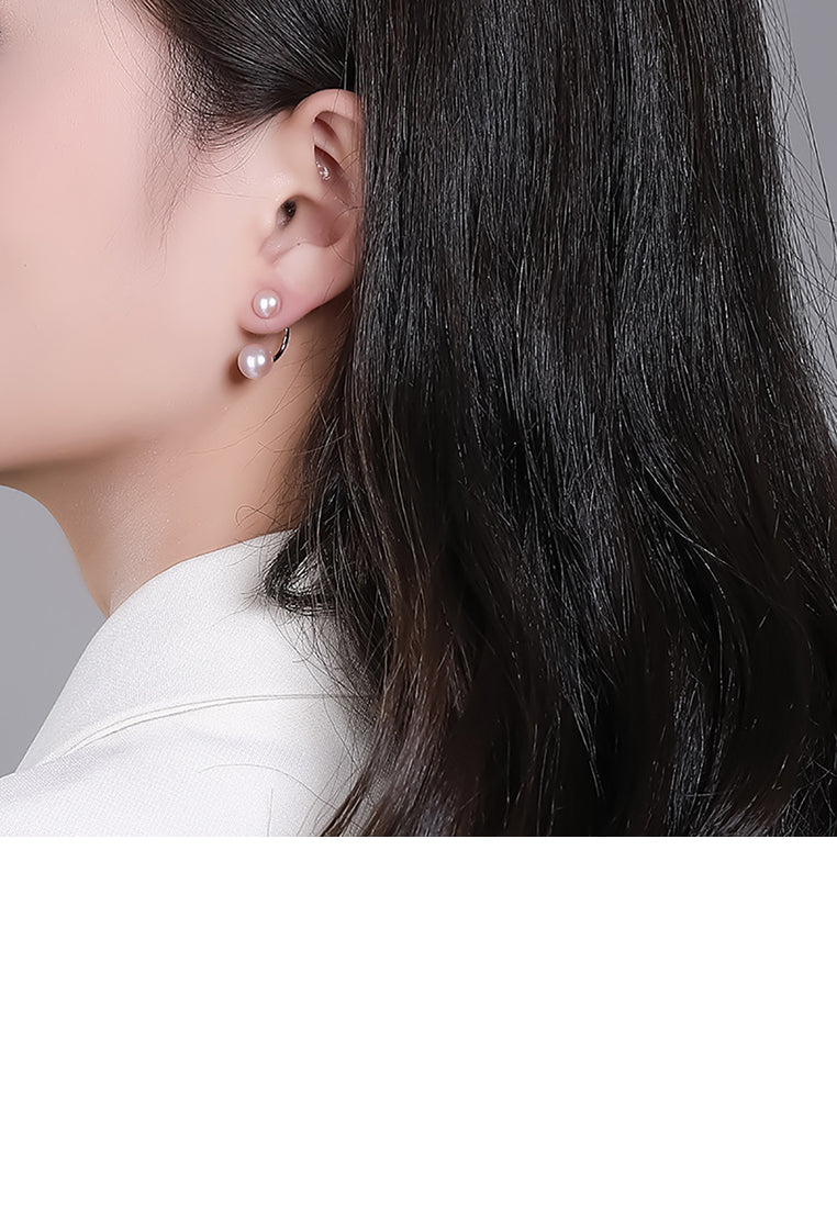 925 Sterling Silver Fashion Simple C-shape Geometric Stud Earrings with Purple Freshwater Pearls