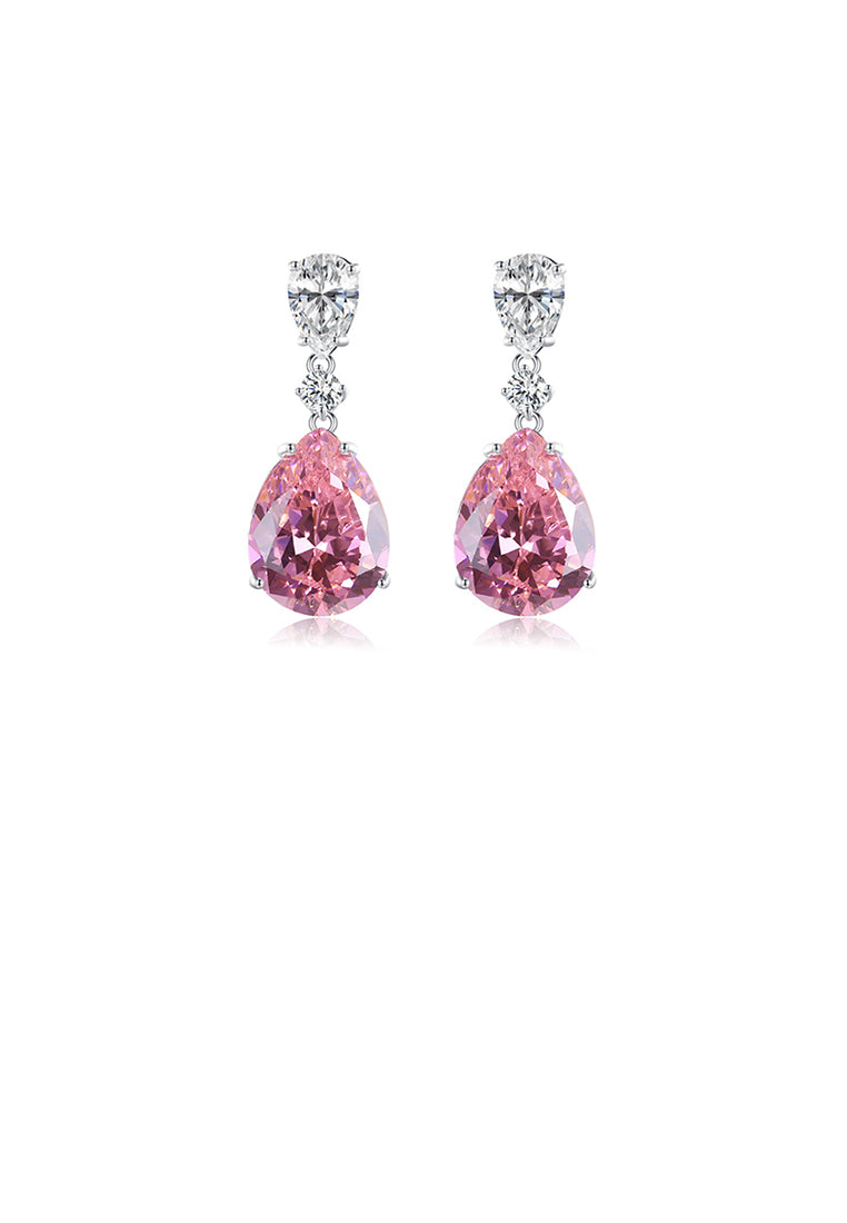 925 Sterling Silver Fashion and Elegant Water Drop-shaped Earrings with Pink Cubic Zirconia - Luxurious Look - Vibrant Color