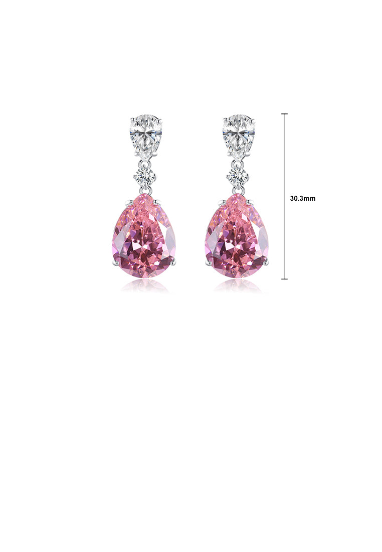 925 Sterling Silver Fashion and Elegant Water Drop-shaped Earrings with Pink Cubic Zirconia - Luxurious Look - Vibrant Color