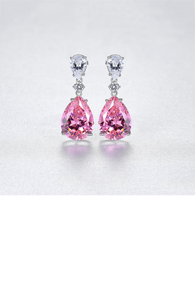 925 Sterling Silver Fashion and Elegant Water Drop-shaped Earrings with Pink Cubic Zirconia - Luxurious Look - Vibrant Color